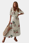 Kleoniki - Elegante abito lungo in velluto con fiori