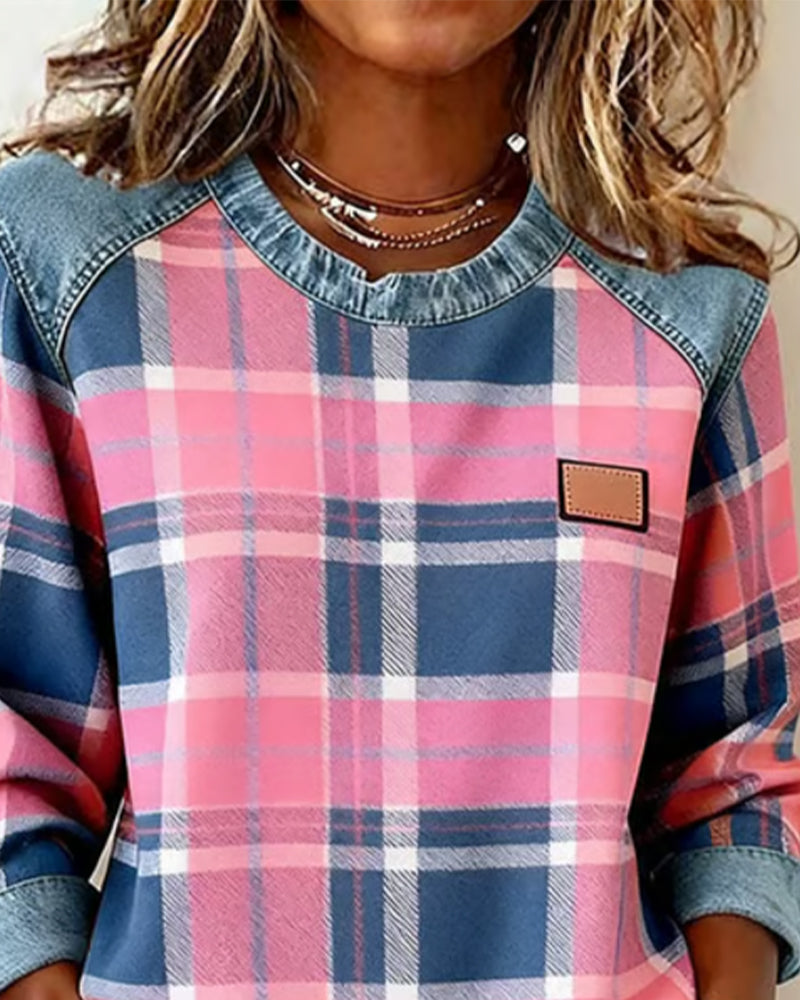 Felpa di Tendenza con Motivo Patchwork a Quadri