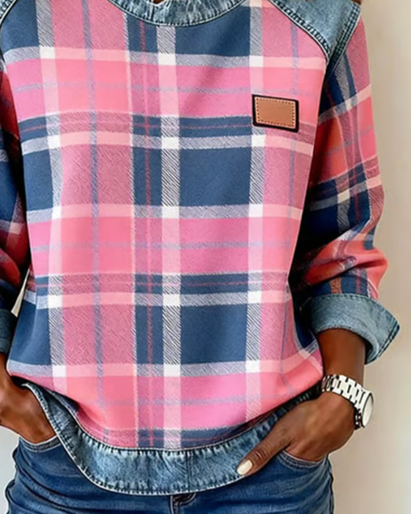 Felpa di Tendenza con Motivo Patchwork a Quadri