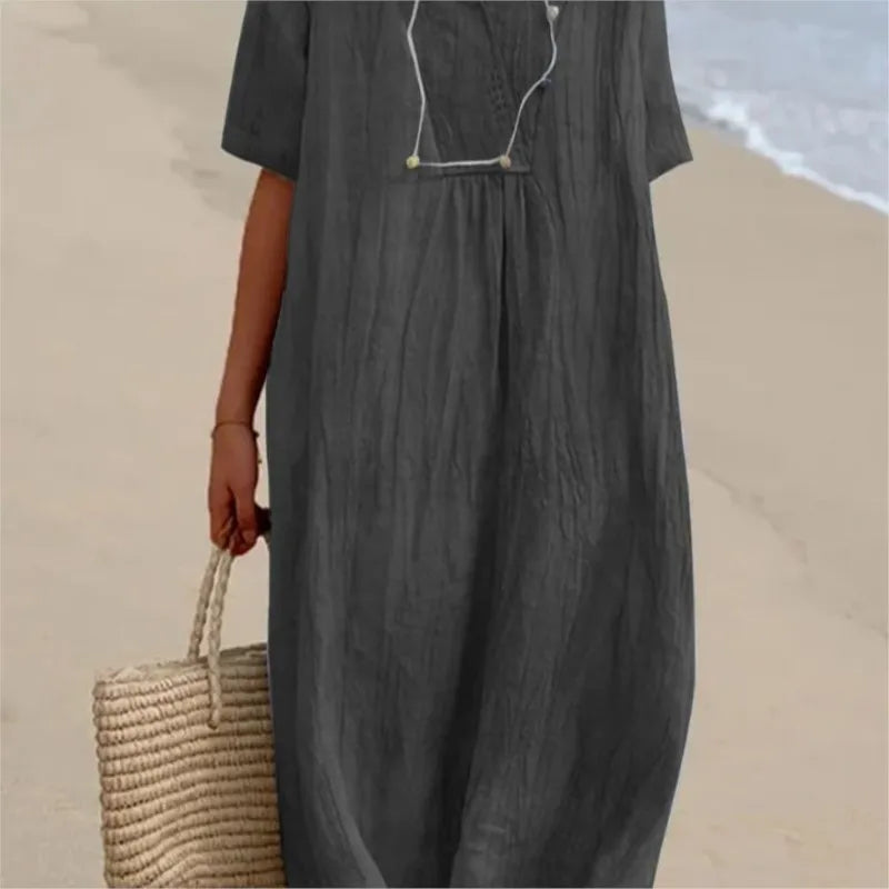 Sandra | Vestito casual in lino testurizzato con scollo a V