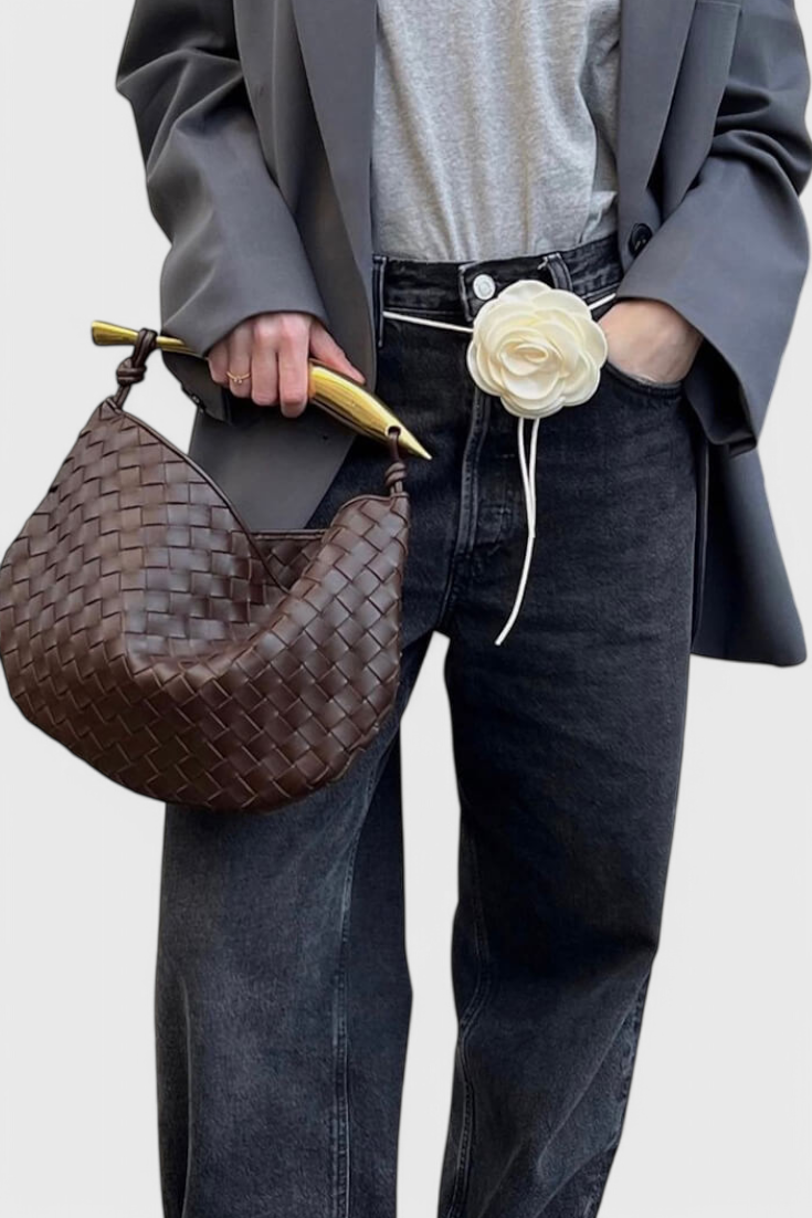 Borsa Gerda Woven con Manico Dorato