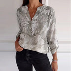 Top stampato foglie con paillettes patchwork