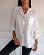 Top stampato foglie con paillettes patchwork