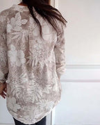 Top stampato foglie con paillettes patchwork