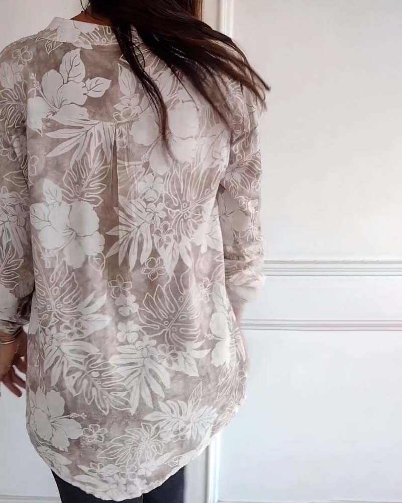 Top stampato foglie con paillettes patchwork
