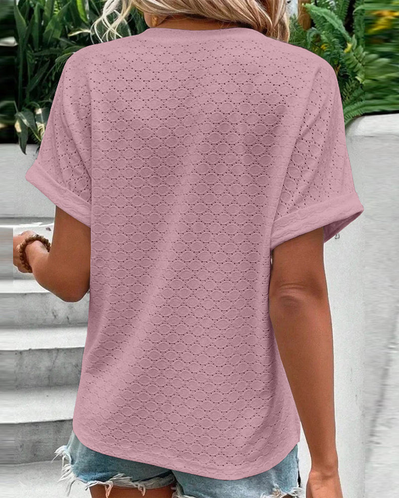 Camicetta casual a tinta unita con scollo a V e bottone