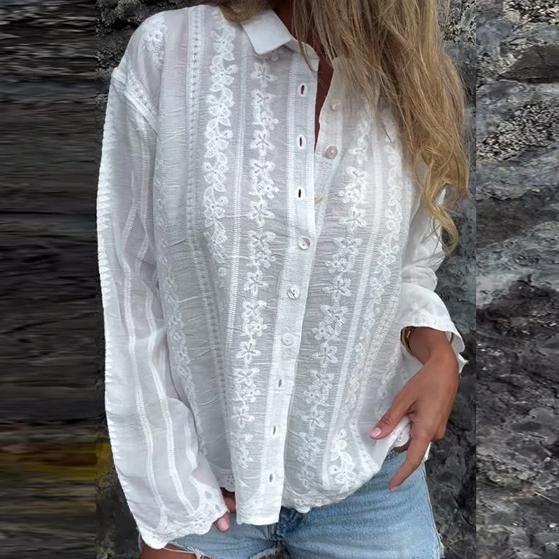 Camicia Ricamata Traforata Collo Polo Casual