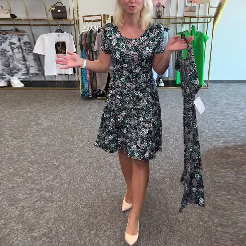 Abito Elegante con Stampa e Vita Sottile