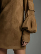 Dimitra - Mini abito largo in suede con collo alto