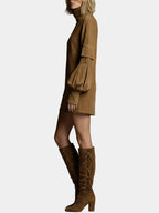 Dimitra - Mini abito largo in suede con collo alto