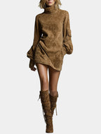 Dimitra - Mini abito largo in suede con collo alto