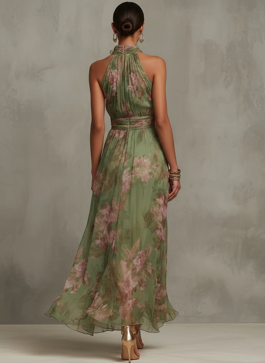Livia | Abito lungo floreale con scollo all'americana