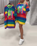 Abito Arcobaleno a Righe con Lettere