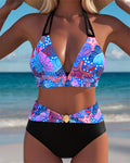 Bikini sexy con reggiseno stampato allacciato al collo