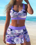 Costume da bagno Fiori Sfocati Gonna con Legame Due Pezzi