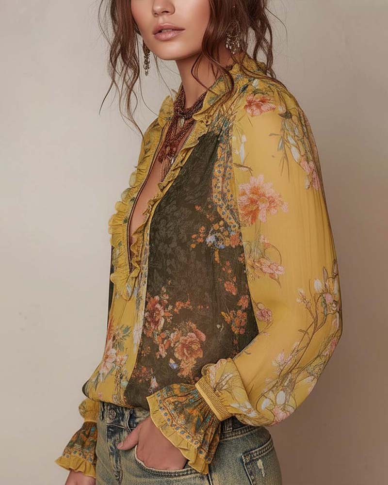 Camicetta mezza zip con stampa floreale