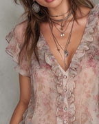 Blusa con scollo a V stampato Foglia di Loto