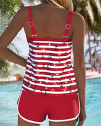 Costume da bagno stampato con shorts a bretelle