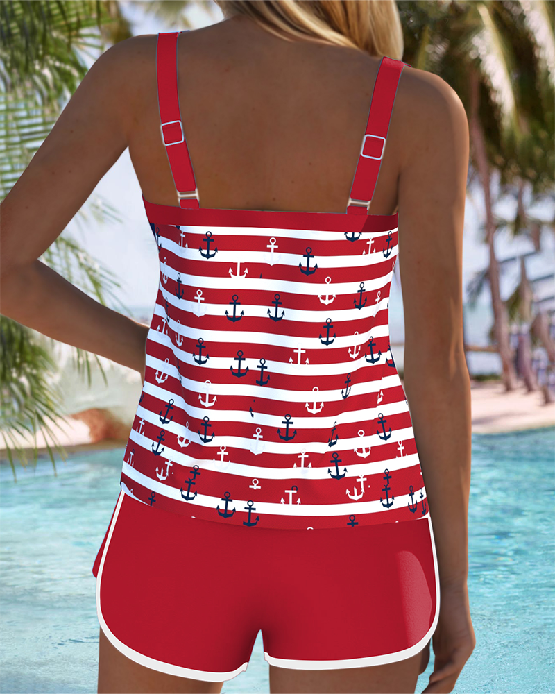 Costume da bagno stampato con shorts a bretelle