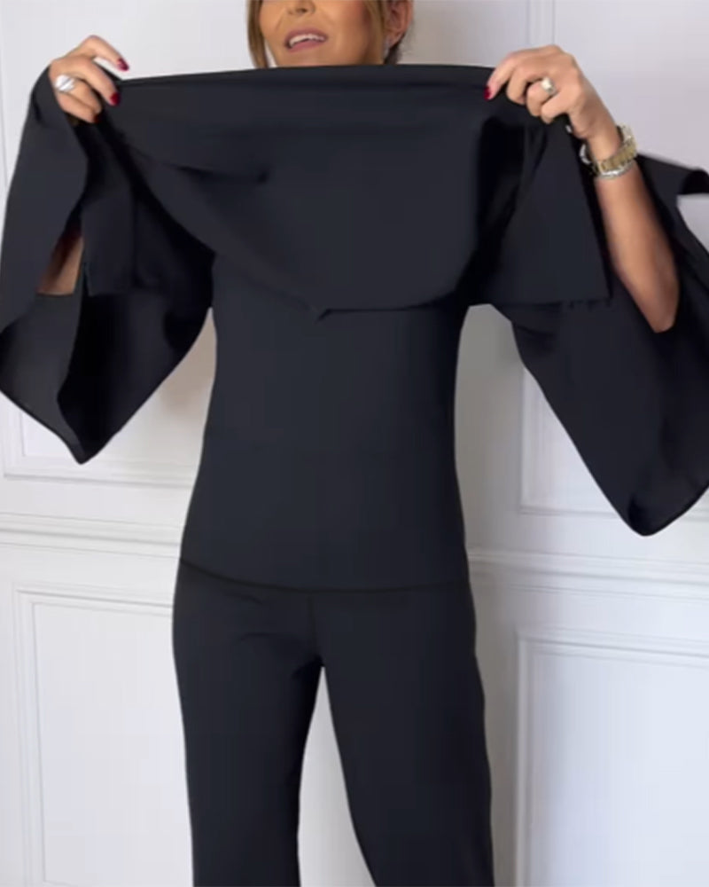 Camicetta Elegante con Scollo a V e Maniche a Farfalla