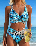 Bikini Incrociato Stampa Leopardo Patchwork