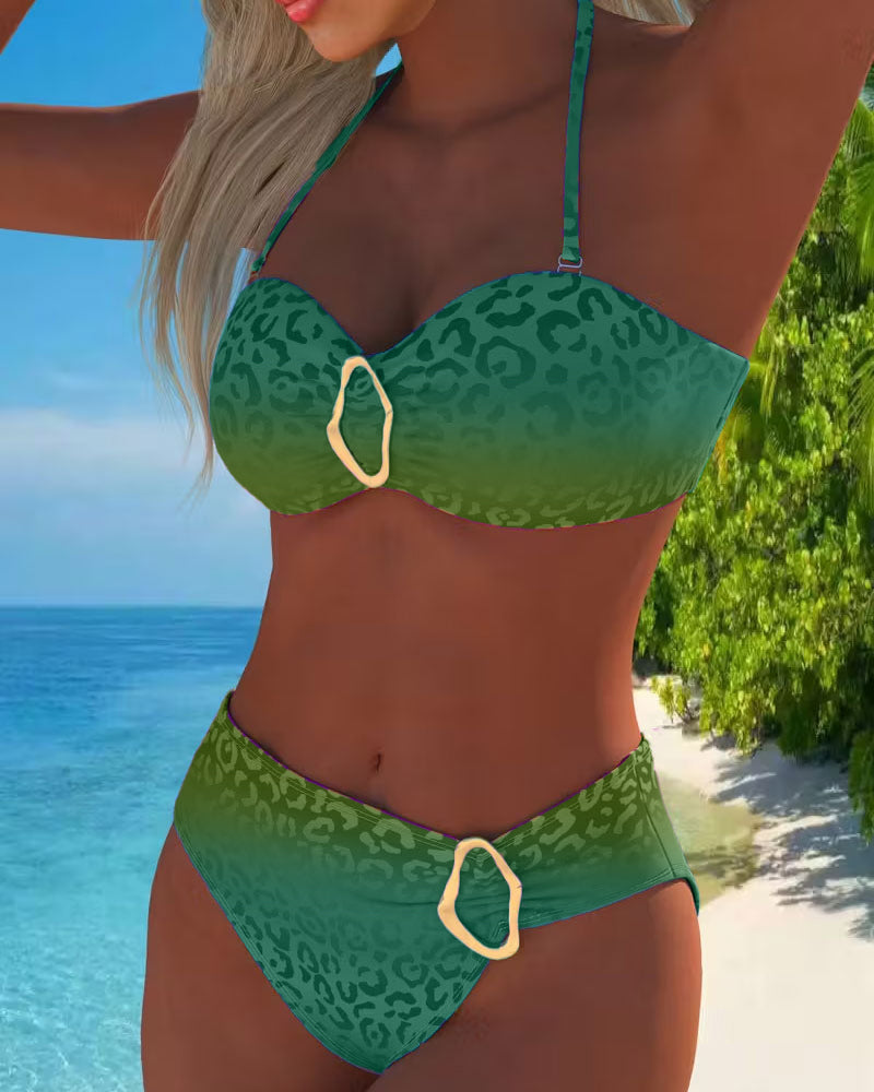 Costume da bagno all'americana con stampa leopardata sfumata