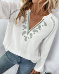 Camicetta casual stampata a maniche lunghe con scollo a V