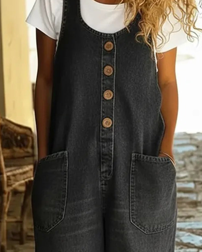 Tuta in denim casual con tasche