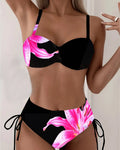 Bikini a triangolo con laccetti e stampa floreale