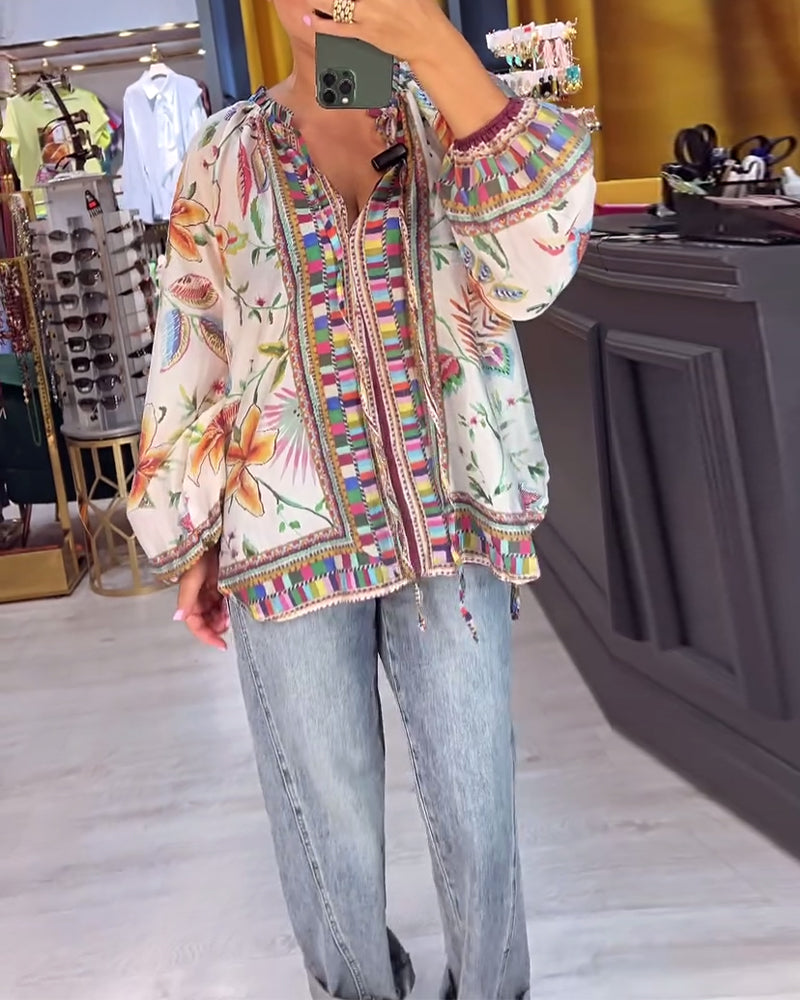 Camicetta sexy con scollo a V stampa alla moda