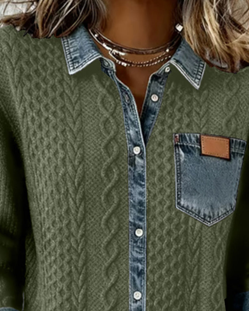 Camicia di jeans a maniche lunghe con patchwork