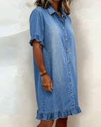 Abito a camicia in denim con volant