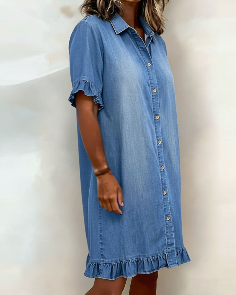 Abito a camicia in denim con volant