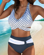 Bikini Sexy a Righe Allacciatura al Collo