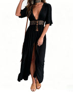 Costume da bagno copricostume in pizzo intagliato con allacciatura