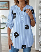 Camicia a righe stampata con scollo a V alla moda