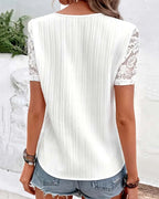 Blusa Scollo a V Tinta Unita Pizzo Cuciture