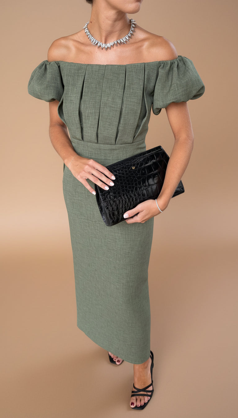 GELSOMINO | Elegante abito midi con punto vita accentuato e stile da sera senza tempo