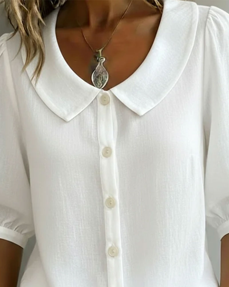 Camicia in cotone a maniche medie con colletto Peter Pan
