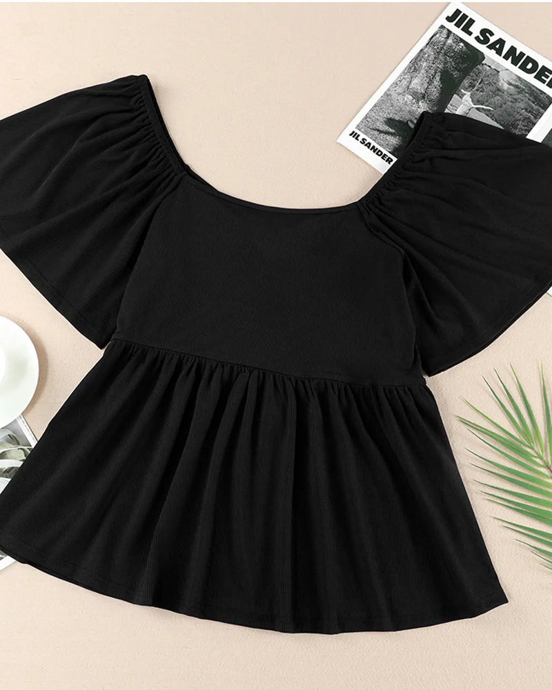 T-shirt manica a sbuffo con scollo quadrato taglia grande