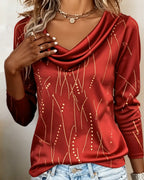 Top Scollo Drappeggiato Fantasia alla Moda