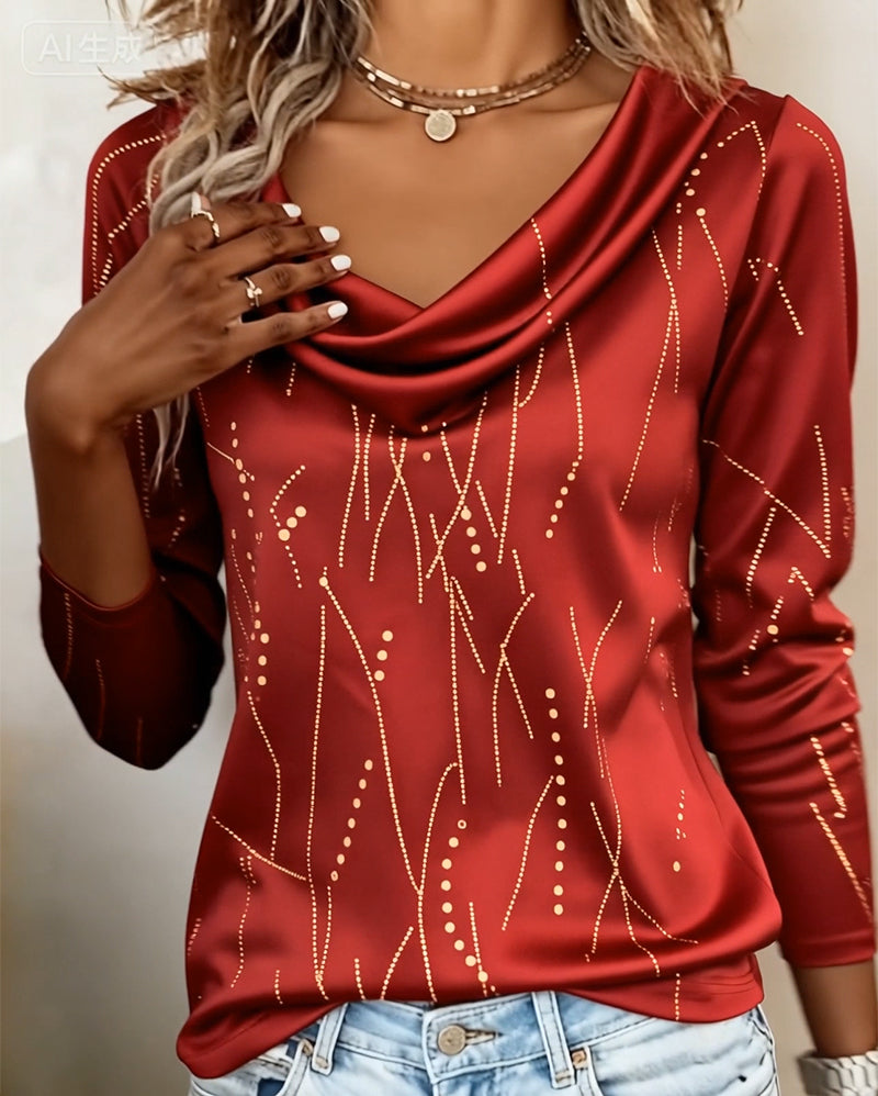Top Scollo Drappeggiato Fantasia alla Moda