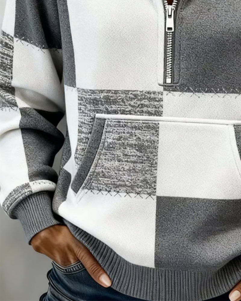 Felpa con cappuccio alla moda, con mezza zip e stampa