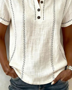 T-shirt casual con scollo a V e bottoni
