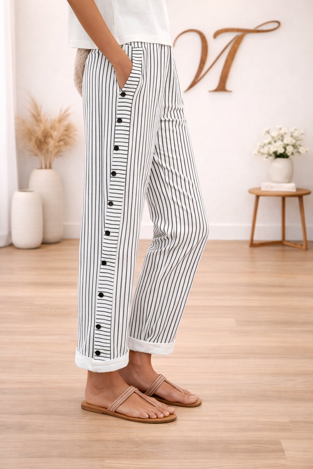 Pantaloni di lino a righe con tasche – freschi, comodi ed eleganti