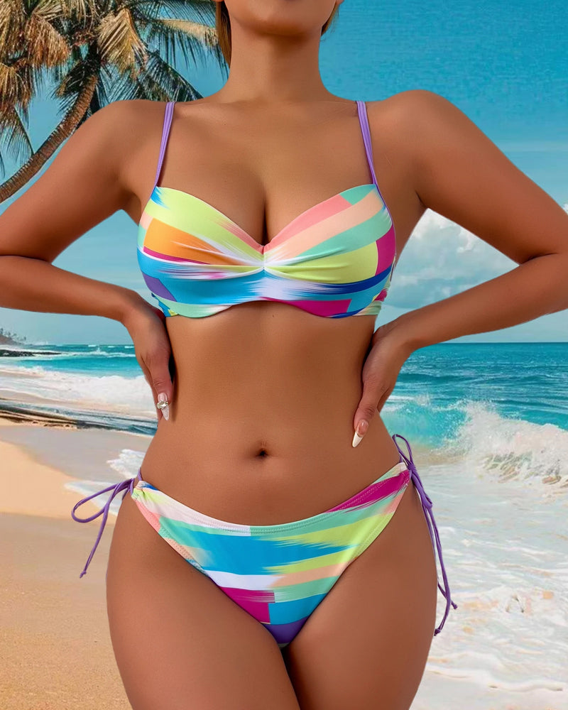 Bikini due pezzi stampato con cordino