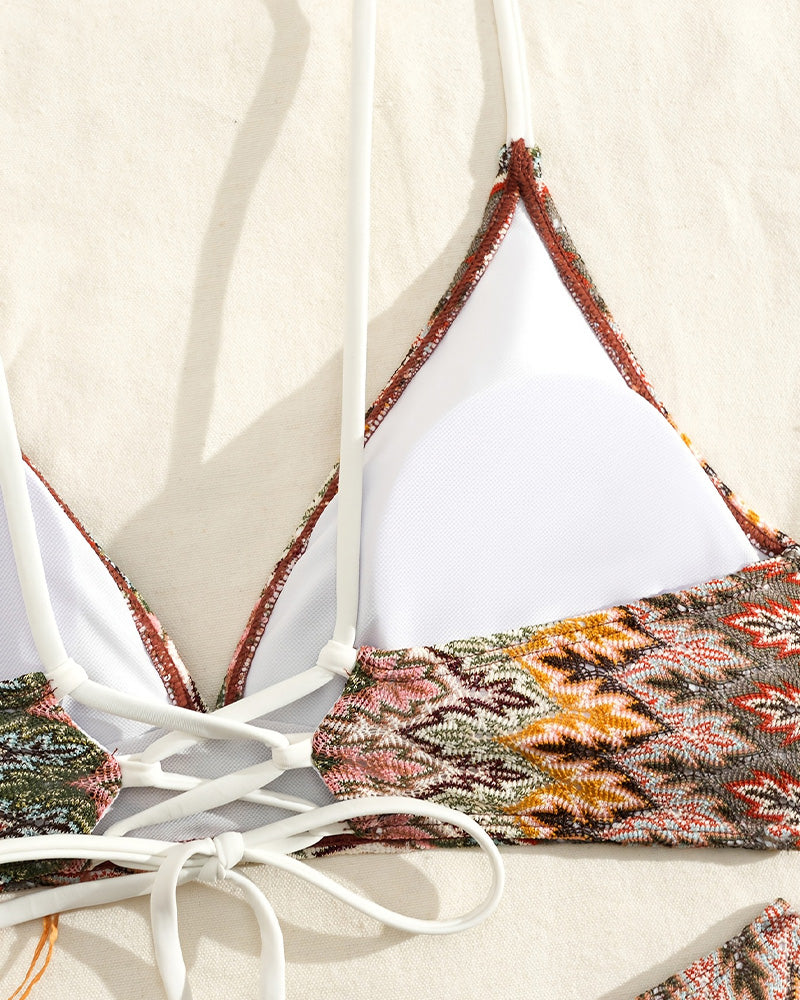Bikini stampato a triangolo con nodo
