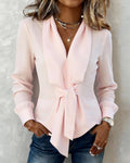 Blusa Tendenza In Puro Cotone Con Colletto Sciolto Da Annodare