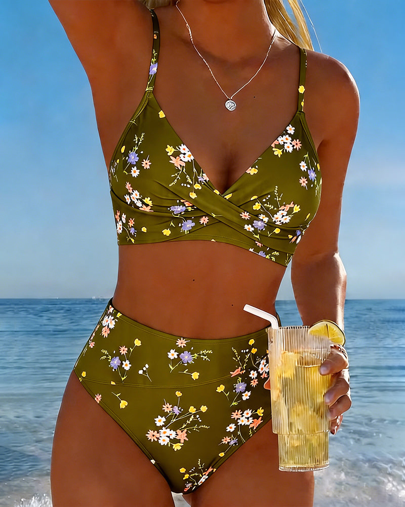 Bikini sexy incrociato con stampa floreale