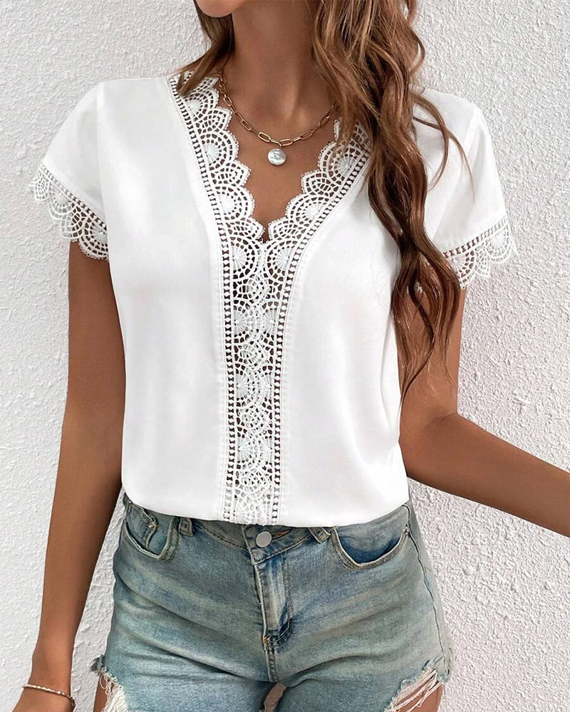 T-Shirt Pizzo Ajourato Tinta Unita
